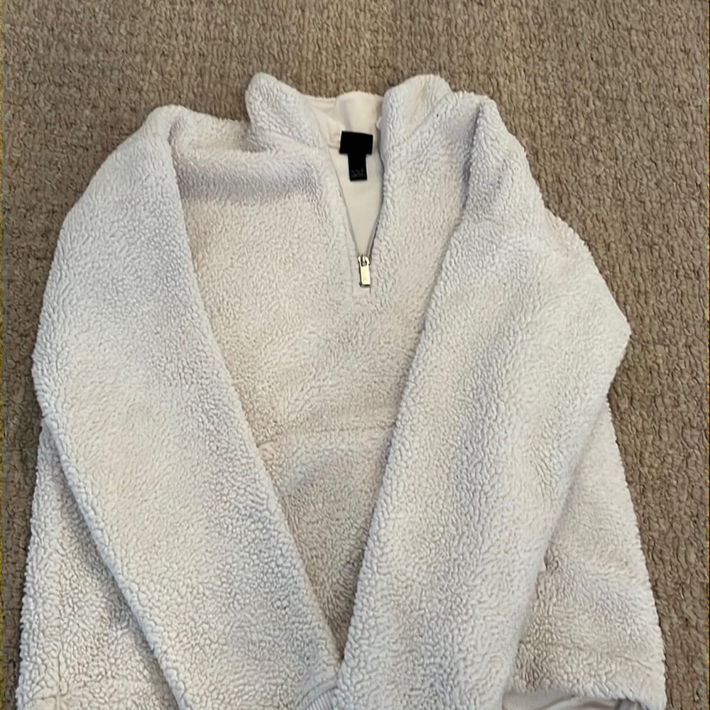 white kids fluffy half zip